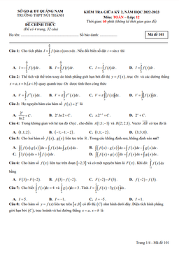 đề giữa học kỳ 2 toán 12 năm 2022 – 2023 trường thpt núi thành – quảng nam