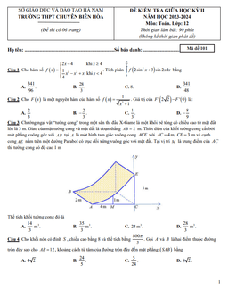 đề giữa học kỳ 2 toán 12 năm 2023 – 2024 trường chuyên biên hòa – hà nam