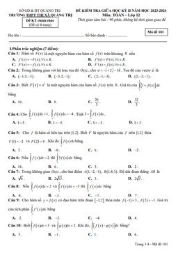 đề giữa học kỳ 2 toán 12 năm 2023 – 2024 trường thpt thị xã quảng trị