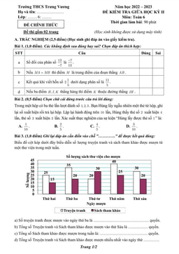 đề giữa học kỳ 2 toán 6 năm 2022 – 2023 trường thcs trưng vương – hà nội