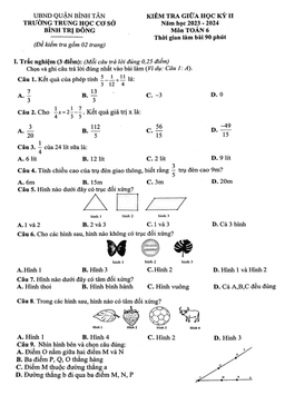 đề giữa học kỳ 2 toán 6 năm 2023 – 2024 trường thcs bình trị đông – tp hcm
