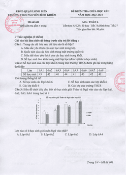 đề giữa học kỳ 2 toán 6 năm 2023 – 2024 trường thcs nguyễn bỉnh khiêm – hà nội