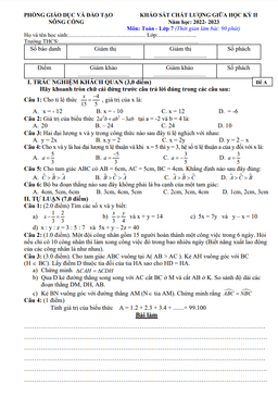 đề giữa học kỳ 2 toán 7 năm 2022 – 2023 phòng gd&đt nông cống – thanh hóa
