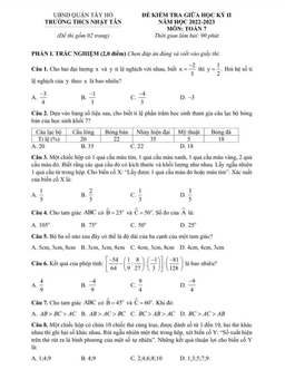 đề giữa học kỳ 2 toán 7 năm 2022 – 2023 trường thcs nhật tân – hà nội