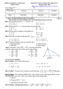 đề giữa học kỳ 2 toán 8 năm 2022 – 2023 phòng gd&đt nông cống – thanh hóa