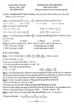 đề giữa học kỳ 2 toán 8 năm 2022 – 2023 trường thcs cầu giấy – hà nội