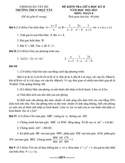 đề giữa học kỳ 2 toán 8 năm 2022 – 2023 trường thcs nhật tân – hà nội