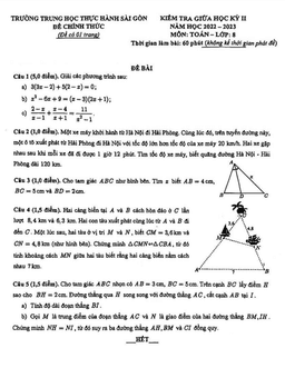 đề giữa học kỳ 2 toán 8 năm 2022 – 2023 trường thực hành sài gòn – tp hcm