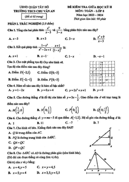 đề giữa học kỳ 2 toán 8 năm 2023 – 2024 trường thcs chu văn an – hà nội