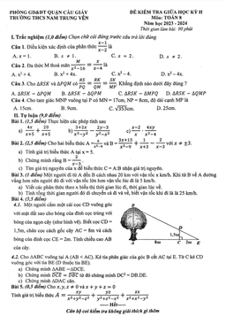 đề giữa học kỳ 2 toán 8 năm 2023 – 2024 trường thcs nam trung yên – hà nội