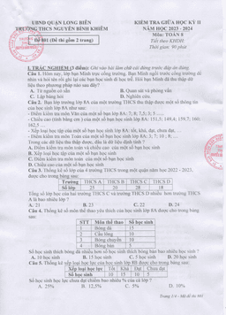 đề giữa học kỳ 2 toán 8 năm 2023 – 2024 trường thcs nguyễn bỉnh khiêm – hà nội