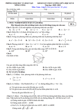 đề giữa học kỳ 2 toán 9 năm 2022 – 2023 phòng gd&đt nông cống – thanh hóa