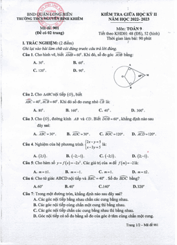 đề giữa học kỳ 2 toán 9 năm 2022 – 2023 trường thcs nguyễn bỉnh khiêm – hà nội