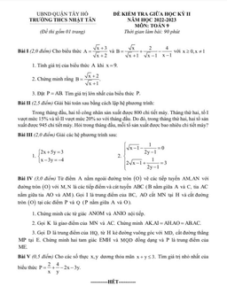 đề giữa học kỳ 2 toán 9 năm 2022 – 2023 trường thcs nhật tân – hà nội
