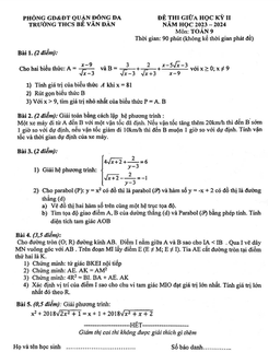 đề giữa học kỳ 2 toán 9 năm 2023 – 2024 trường thcs bế văn đàn – hà nội