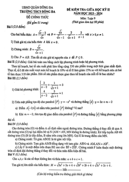 đề giữa học kỳ 2 toán 9 năm 2023 – 2024 trường thcs đống đa – hà nội