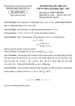đề giữa kì 1 toán 10 chuyên năm 2022 – 2023 trường thpt chu văn an – hà nội