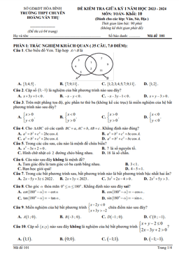 đề giữa kì 1 toán 10 năm 2023 – 2024 trường chuyên hoàng văn thụ – hòa bình