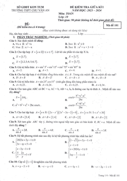 đề giữa kì 1 toán 10 năm 2023 – 2024 trường thpt chu văn an – kon tum