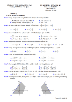 đề giữa kì 1 toán 10 năm 2023 – 2024 trường thpt trần văn quan – br vt