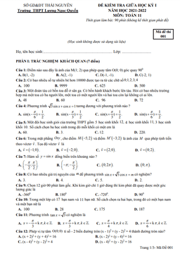 đề giữa kì 1 toán 11 năm 2021 – 2022 trường thpt lương ngọc quyến – thái nguyên