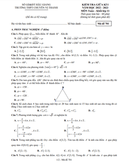 đề giữa kì 1 toán 11 năm 2022 – 2023 trường chuyên vị thanh – hậu giang