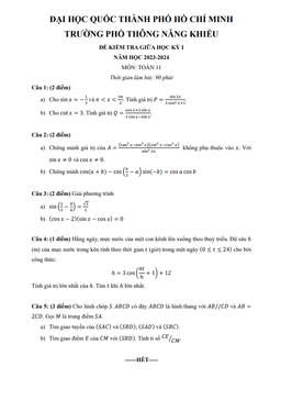 đề giữa kì 1 toán 11 năm 2023 – 2024 trường phổ thông năng khiếu – tp hcm