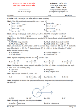 đề giữa kì 1 toán 11 năm 2023 – 2024 trường thpt minh châu – hưng yên