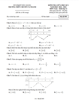 đề giữa kì 1 toán 12 năm 2022 – 2023 trường chuyên vị thanh – hậu giang