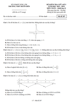 đề giữa kì 1 toán 12 năm 2023 – 2024 trường thpt buôn đôn – đắk lắk
