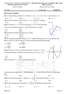 đề giữa kì 1 toán 12 năm 2023 – 2024 trường thpt hùng vương – bình phước