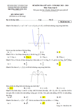 đề giữa kì 1 toán 12 năm 2023 – 2024 trường thpt tân túc – tp hcm