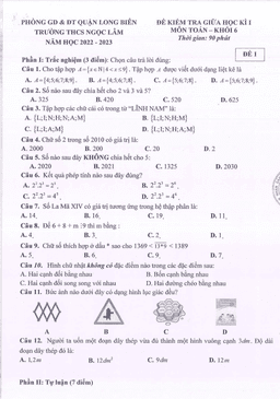 đề giữa kì 1 toán 6 năm 2022 – 2023 trường thcs ngọc lâm – hà nội