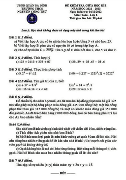 đề giữa kì 1 toán 6 năm 2022 – 2023 trường thcs nguyễn công trứ – hà nội