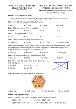 đề giữa kì 1 toán 6 năm 2023 – 2024 phòng gd&đt thành phố ninh bình