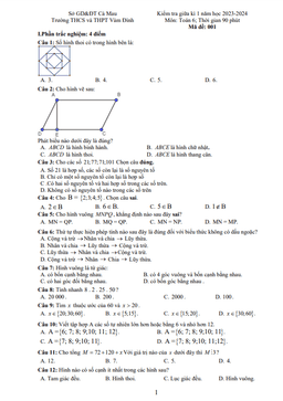 đề giữa kì 1 toán 6 năm 2023 – 2024 trường thcs&thpt vàm đình – cà mau