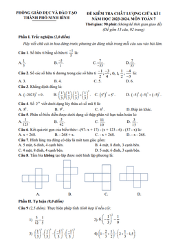 đề giữa kì 1 toán 7 năm 2023 – 2024 phòng gd&đt thành phố ninh bình
