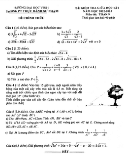 đề giữa kì 1 toán 9 năm 2022 – 2023 trường pt thực hành sư phạm – nghệ an