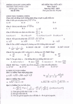đề giữa kì 1 toán 9 năm 2022 – 2023 trường thcs ngọc lâm – hà nội