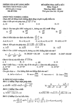 đề giữa kì 1 toán 9 năm 2023 – 2024 trường thcs ngọc lâm – hà nội
