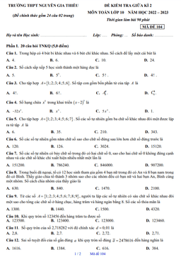 đề giữa kì 2 toán 10 năm 2022 – 2023 trường thpt nguyễn gia thiều – hà nội