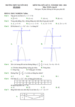 đề giữa kì 2 toán 10 năm 2023 – 2024 trường thpt nguyễn huệ – tt huế