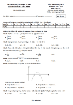đề giữa kì 2 toán 10 năm 2023 – 2024 trường trung học thực hành đhsp – tp hcm