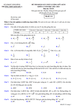 đề giữa kì 2 toán 11 năm 2023 – 2024 trường thpt kim sơn a – ninh bình