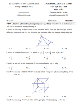 đề giữa kì 2 toán 11 năm 2023 – 2024 trường thpt kim sơn c – ninh bình