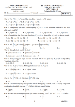 đề giữa kì 2 toán 12 năm 2022 – 2023 trường thpt nguyễn trung trực – kiên giang