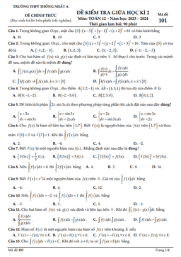 đề giữa kì 2 toán 12 năm 2023 – 2024 trường thpt thống nhất a – đồng nai