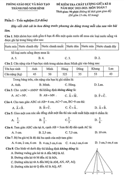 đề giữa kì 2 toán 7 năm 2022 – 2023 phòng gd&đt thành phố ninh bình