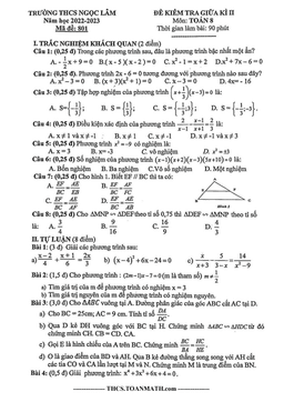 đề giữa kì 2 toán 8 năm 2022 – 2023 trường thcs ngọc lâm – hà nội