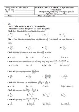 đề giữa kì 2 toán 8 năm 2023 – 2024 trường thcs tây yên a – kiên giang